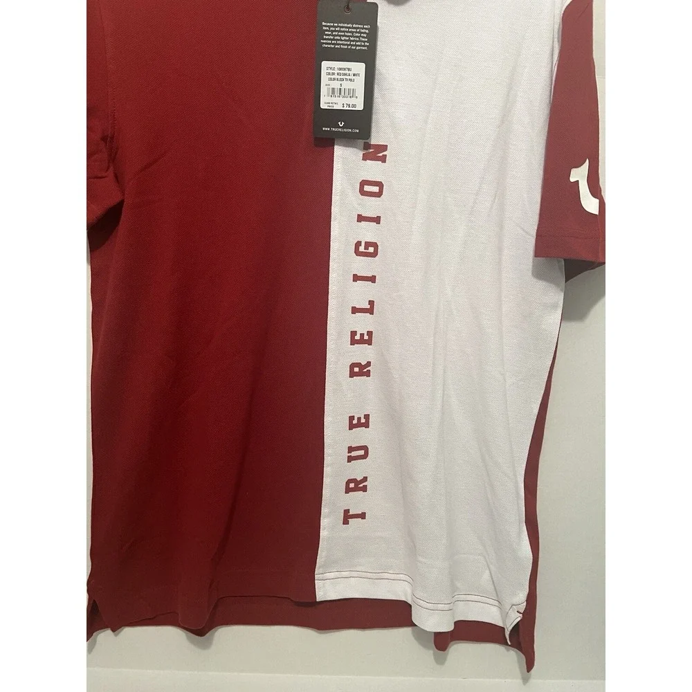 Men's True Religion Buddha Logo SS Polo Shirt - Color Block - Red White - Size S